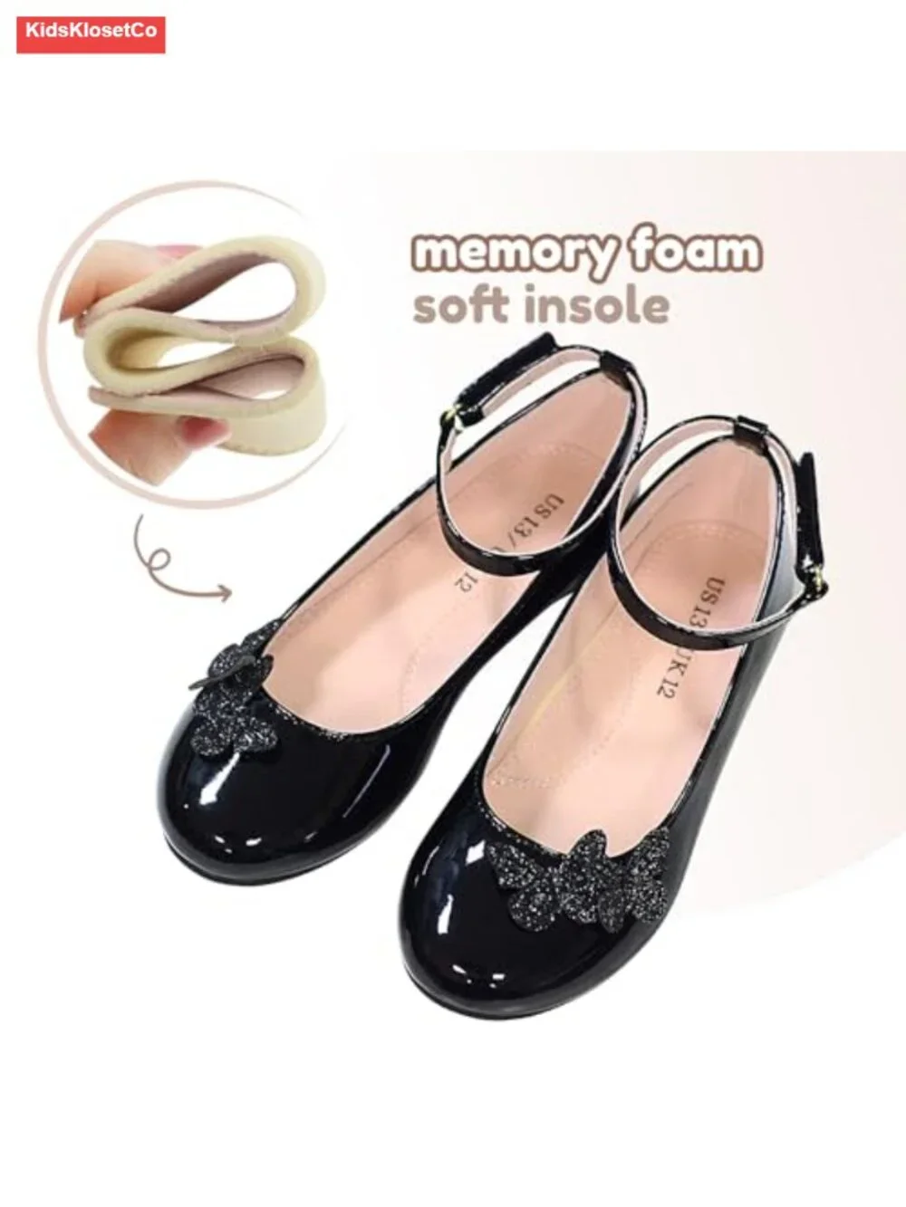 Girls Butterfly Mary Jane Dress Shoes Hook Loop Party Wedding Flats